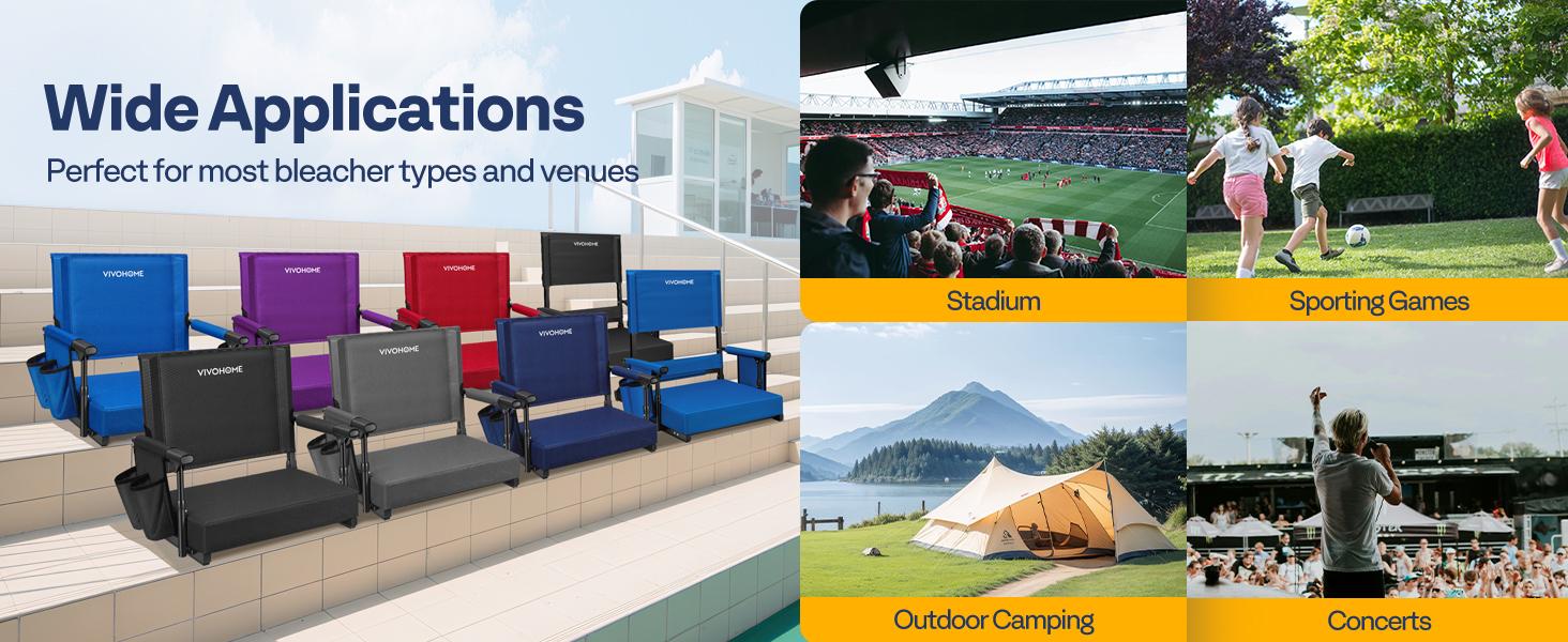 VIVOHOME Stadium Seats with Back Support and Cushion, Portable Bleacher Chairs with Cup Holder and Shoulder Strap Sturdy Outdoor Bench