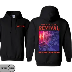 Bad State of Mind Treaty Oak Revival Hoodie – Classic graphic design with a bedroom setting, perfect for casual streetwear and standing out from the crowd