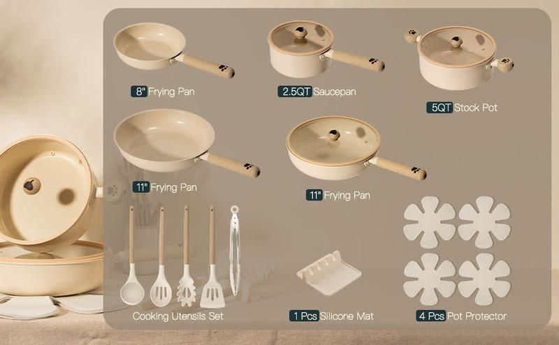 Astercook Ceramic Pots and Pans Set Non Stick 17 Pcs Induction Kitchen Cookware Sets NON TOXIC Healthy Kitchen Cooking Set with Frying Pans Set and Dog Paw Design(PFAS PTFE PFOA PFOS Free) Astercook Ceramic Pots and Pans Set Non Stick 17 Pcs Induction Kitchen Cookware Sets NON TOXIC Healthy Kitchen Cooking Set with Frying Pans Set and Dog Paw Design(PFAS PTFE PFOA PFOS Free)