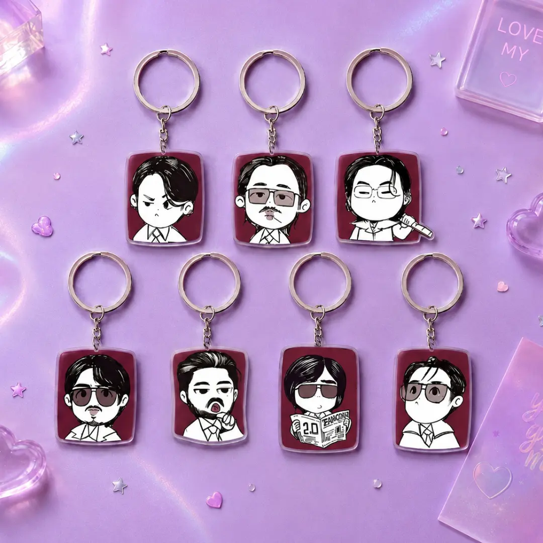 7 Member Chibi Keychain, Arriang Bantangg Inspired Keyring, Cute Kpop Style Acrylic Charm, Collectible Bag Pendant, Gift for Kpop Fans