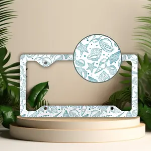 Seashell License Plate Frame: Light Blue Beach Car Tag