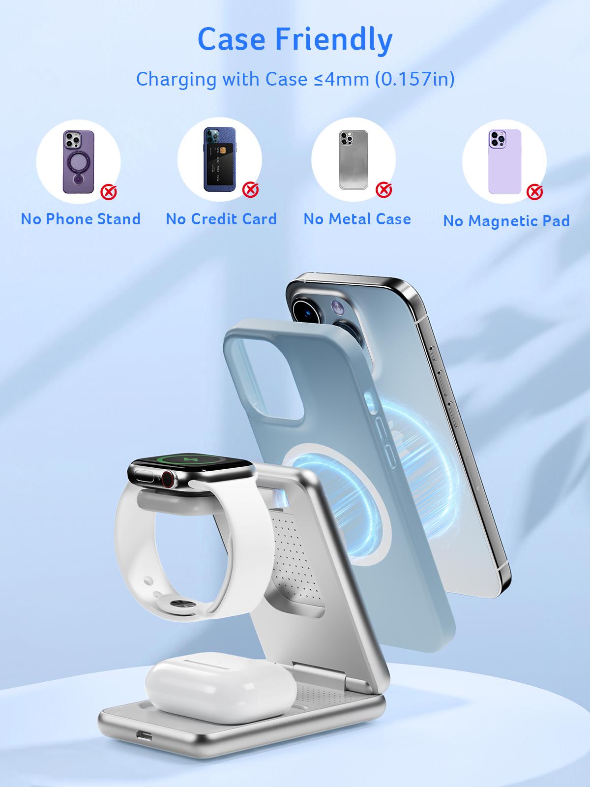 Acer 3 in 1 Wireless Charging Station, MagSafe Charger Stand Compatible, Qi2 15W Certified Palm-Sized Foldable Charger for iPhone 17/16, Apple Watch, AirPods (Non-Battery, Adapter Included)
