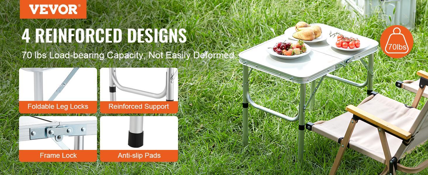 VEVOR Folding Camping Table, Adjustable Height Outdoor Portable Side Tables, Lightweight Fold Up Table, Aluminum & MDF Ultra Compact Work Table, For Cooking, Beach, Picnic, Travel, 24x16 inch, Silver