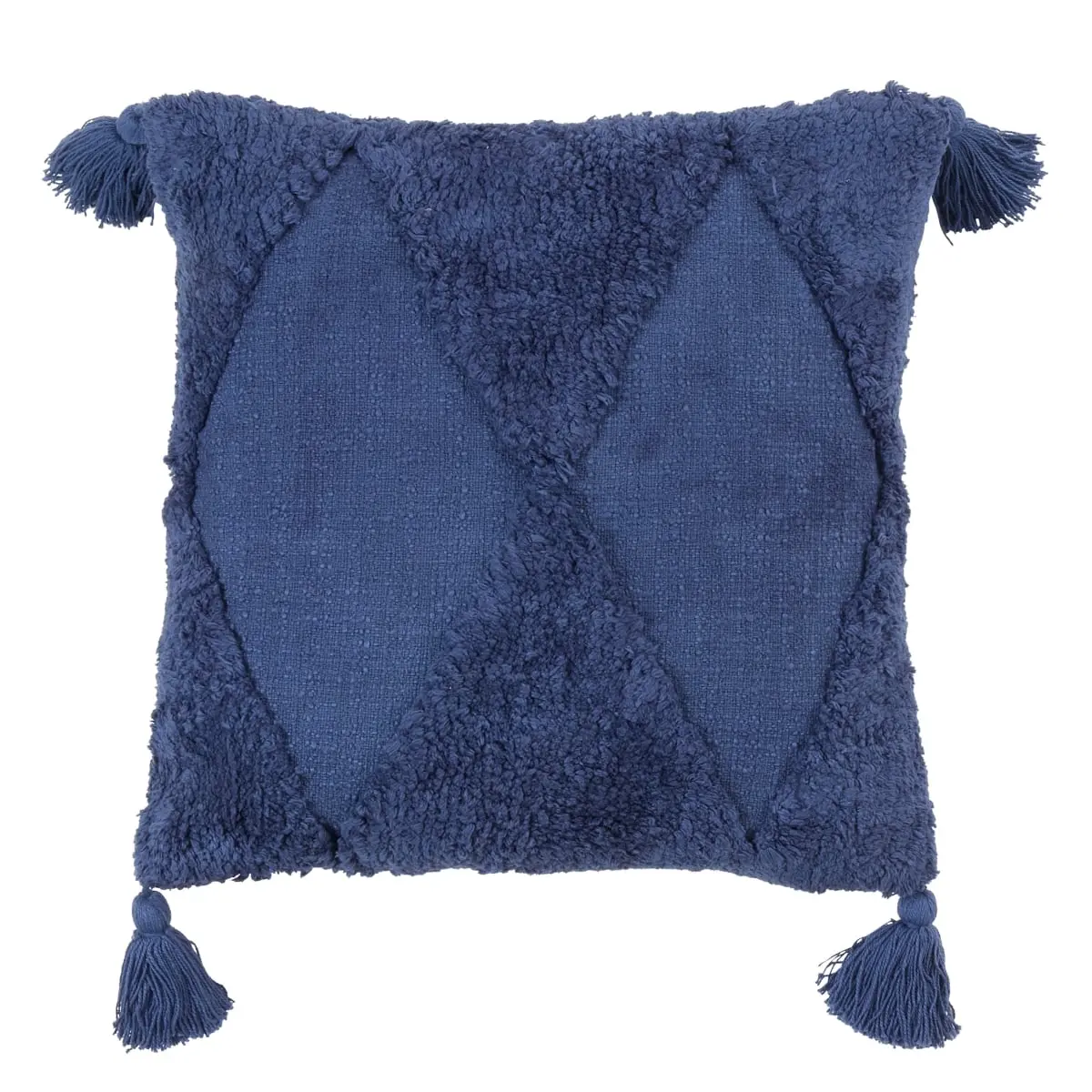 Saro Lifestyle 5314.NB18SP 18 in. Tufted Diamond Tassel Throw Pillow with Poly Filling, Navy Blue