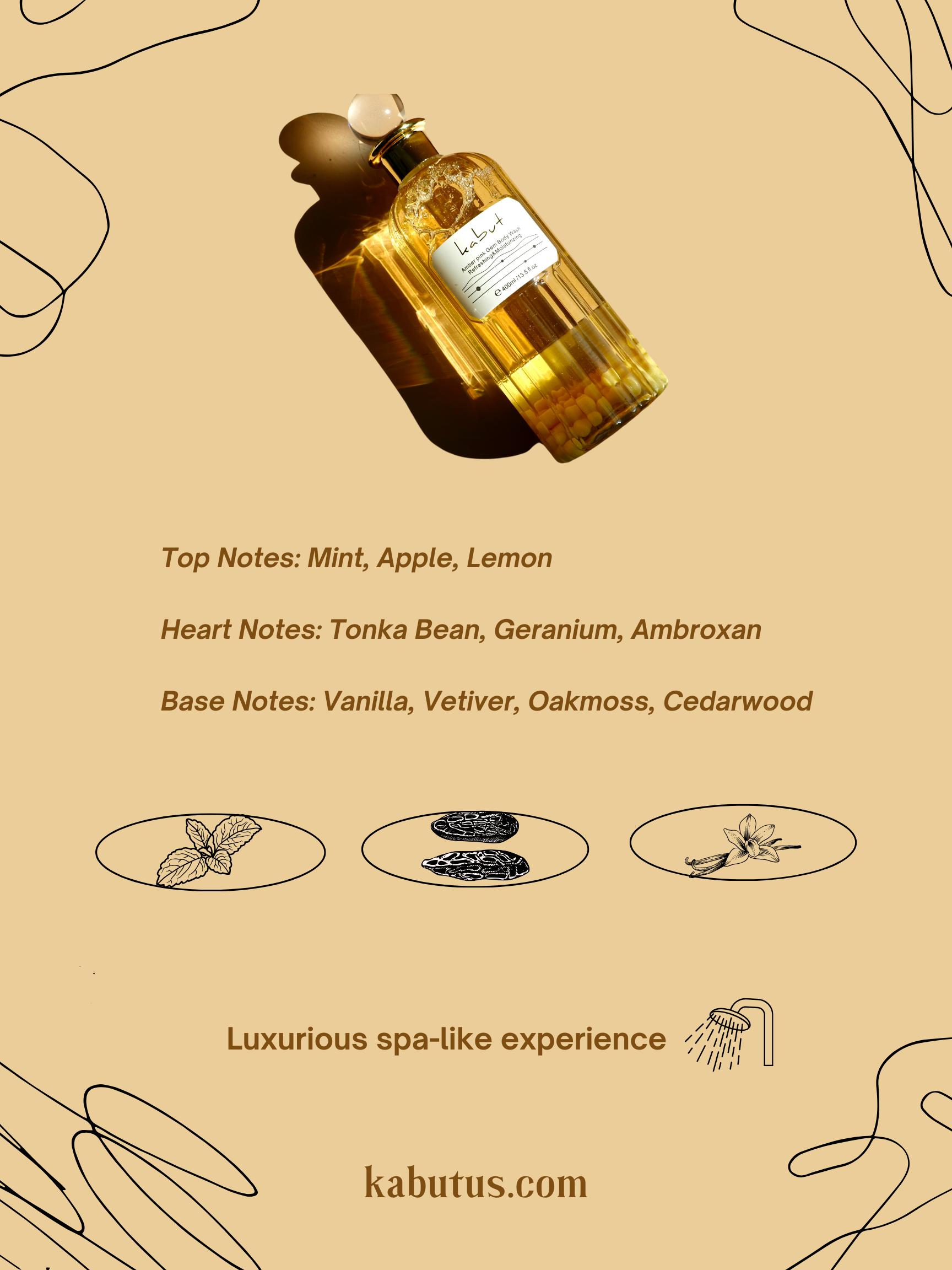 Kabut Amber Powder Gem Refreshing Moisturizing Amino Acid Soothing & Nourishing Fragrance shower gel Aroma Hydrating Moisture Body Care Scent turmeric soap bar girl shower products body wash Silky Gentle