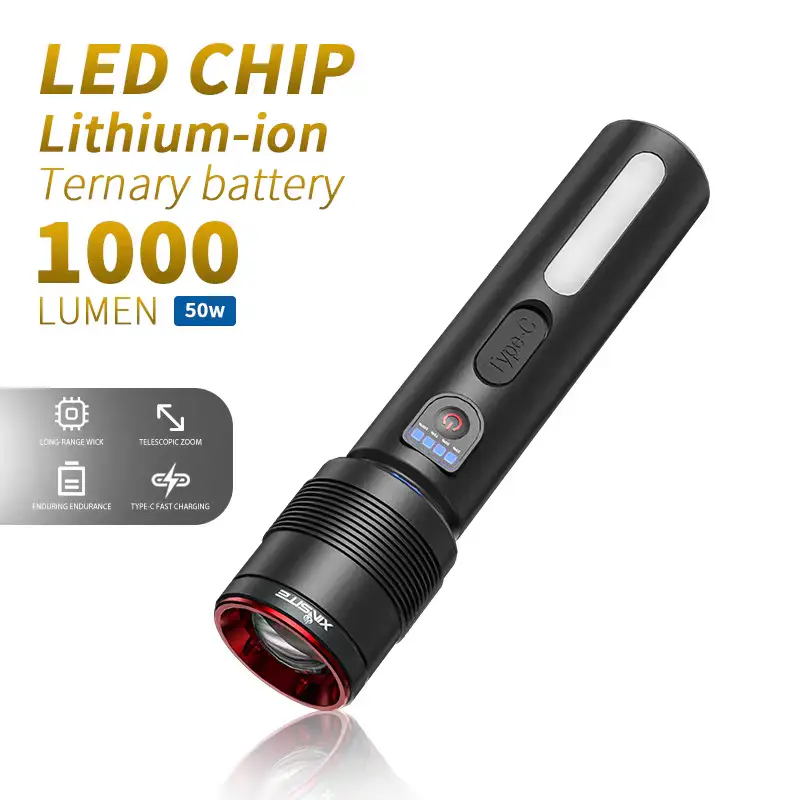 Qawtor Rechargeable LED Flashlight - 3.7V, 6 Modes, Zoom Focus, Power Display, High Lumens, Long Beam, Long-Lasting Runtime, Portable Adult-Use LED Lights for Outdoor Camping, Home Improvement