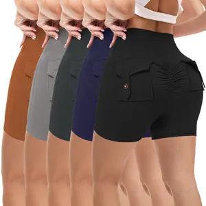High-Waisted Butt-Lifting Cargo Pocket Workout Shorts - Ruched Back Design, Stretchy Athletic Shorts for Women, Multiple Color Sets Available for Gym & Daily Wear
