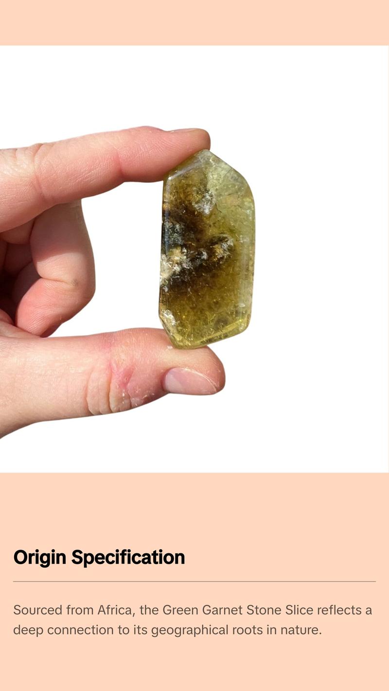 New Moon Beginnings Green Garnet Stone Slice - Natural Green Color, Round Shape, Ideal for Gem Collecting
