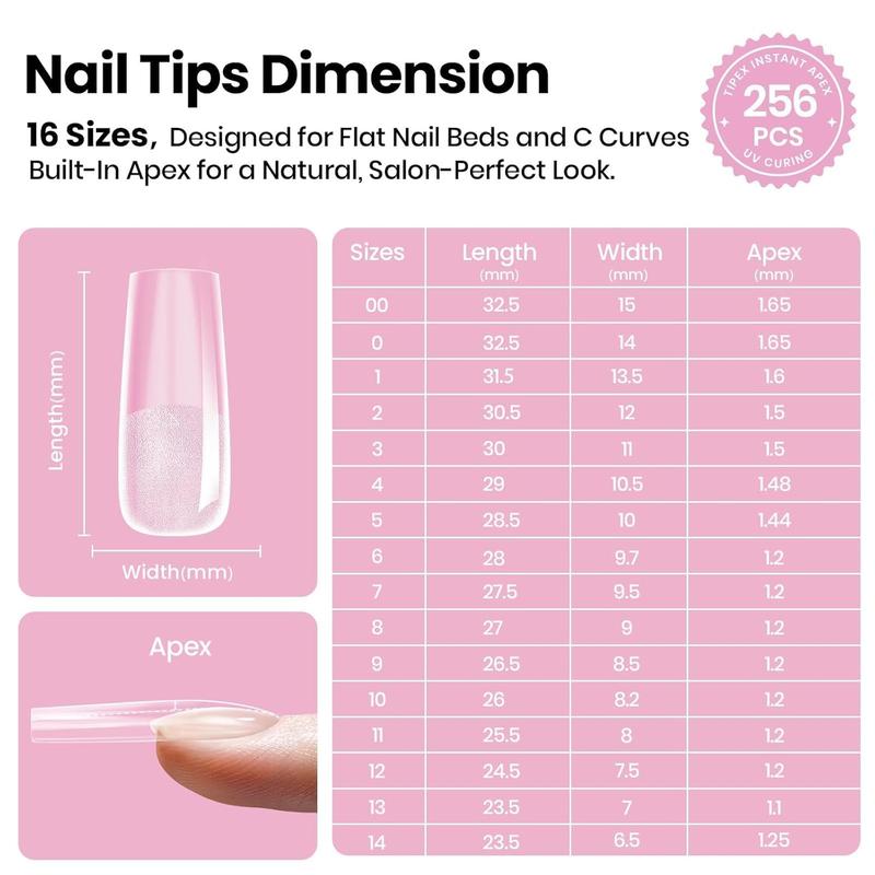 Beetles Tipex 2.0 Tipex Lite Apex Nail Extension Tips  Almond/Coffin/Square/Oval/Stiletto/Squaoval Shape Thick Acrylic Nail Flat Nails Manicure Gel press ons Nail Art DIY Nails Art  Fallnail Halloween Nail