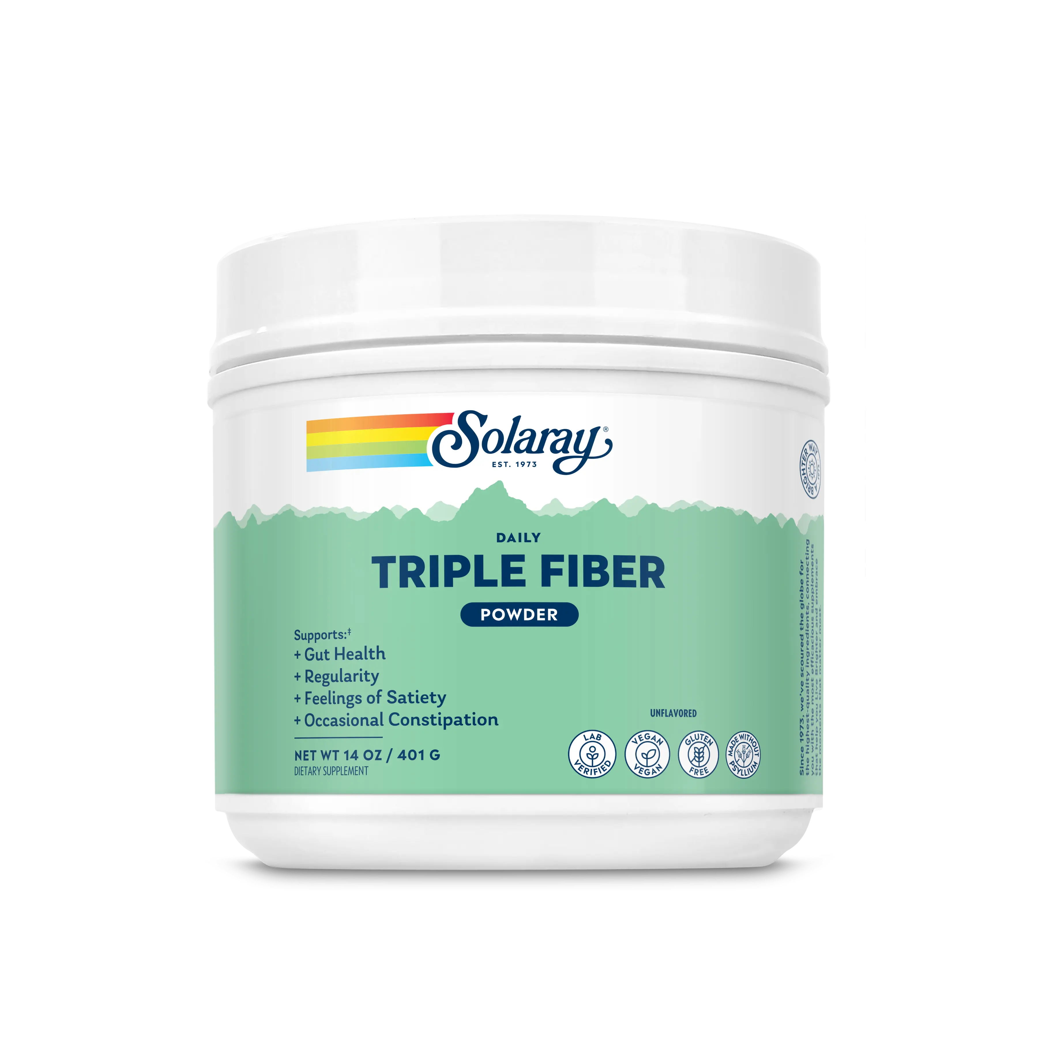 SOLARAY Triple Fiber Powder - 14oz Dietary High Fiber Gut Wellness Supplement, Unflavored Edible Constipation Relief & Regularity Support