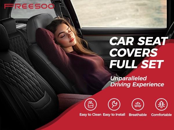 【FREESOO】Red Universal Car Seat Covers, Fits 6000+ Vehicles, Premium Breathable Leather,Automotive Interior Replacement Accessories | F2 【FREESOO】Red Universal Car Seat Covers, Fits 6000+ Vehicles, Premium Breathable Leather,Automotive Interior Replacement Accessories | F2