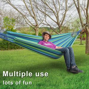 ONCLOUD Extra Long and Wide Double Hammock for Travel Camping Backyard, Porch, Outdoor or Indoor Use, Carrying Pouch Included (Blue/Green Stripes) ONCLOUD Extra Long and Wide Double Hammock for Travel Camping Backyard, Porch, Outdoor or Indoor Use, Carrying Pouch Included (Blue/Green Stripes)