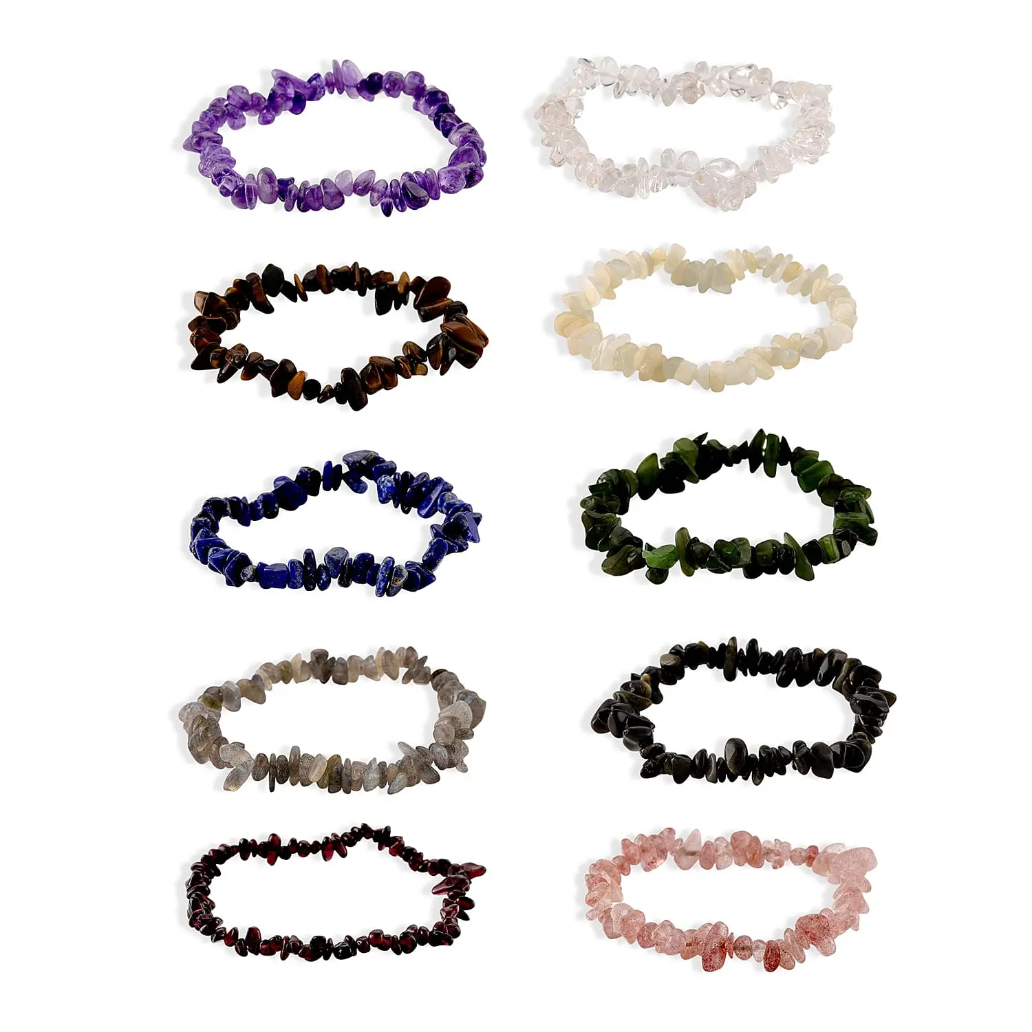 Ankur Treasure Chest Set of 10 Multi Gemstone Chips Strach Bracelet (6.5-7In) 500.00 ctw
