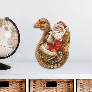 Designocracy 8121633M 12 x 9 in. Christmas Goose Santa Christmas Outdoor Decor Large Ornaments