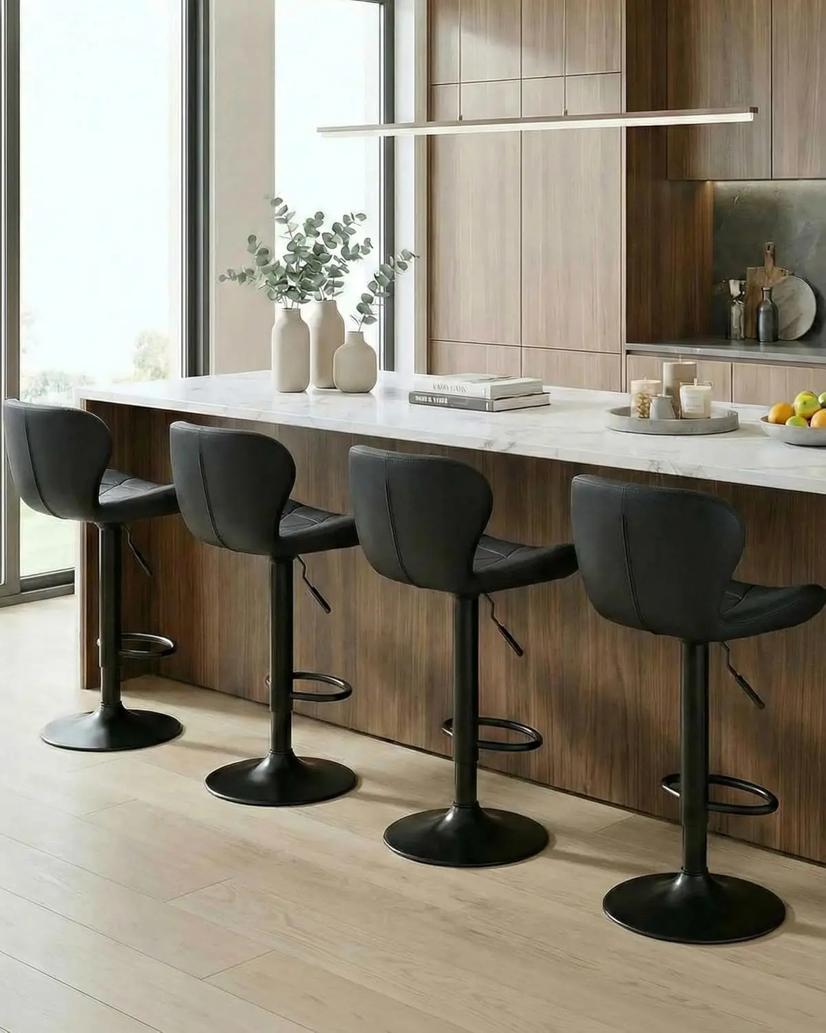 MAMIZO Bar Stools Set of 2/4, Adjustable PU Leather Swivel Barstools, thick Seat Cushion Square Island Chairs, Counter Height & Upholstered Bar Stool for Kitchen Dining Room use indoor furniture party