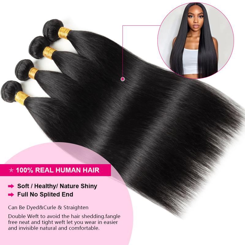 Body Wave Human Hair Quick Weave Bundles with 2x6 Closure 30inch Straight Sew In Hair Extensions Brazilian Hair Bundles 3 Bundles with 4x4 Closure