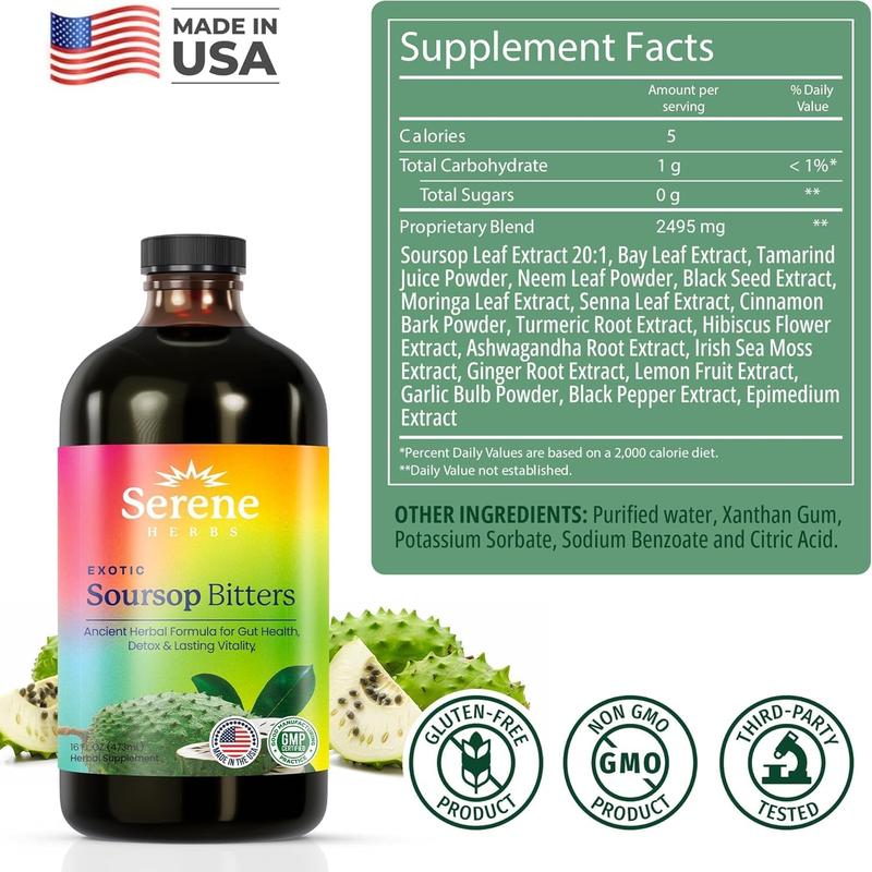 Soursop Bitters Liquid – Organic Herbal Detox with Black Seed, Moringa & Ginger by Serene Herbs – Supports Digestive Wellness & Immune Function – 16 fl oz Soursop Bitters Liquid – Organic Herbal Detox with Black Seed, Moringa & Ginger by Serene Herbs – Supports Digestive Wellness & Immune Function – 16 fl oz