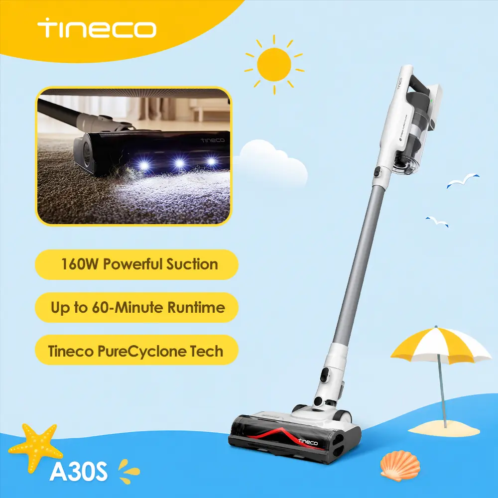 TINECO A30S Handheld Cordless Vacuum Cleaner (Home Cleaning Machine) - 160W Powerful Suction, 60-Min Runtime, 1L Large Dustbin, Rechargeable Lightweight Versatile, ZeroTangle Brush, PureCyclone Tech, LED Headlight,dorm essentials,home essentials