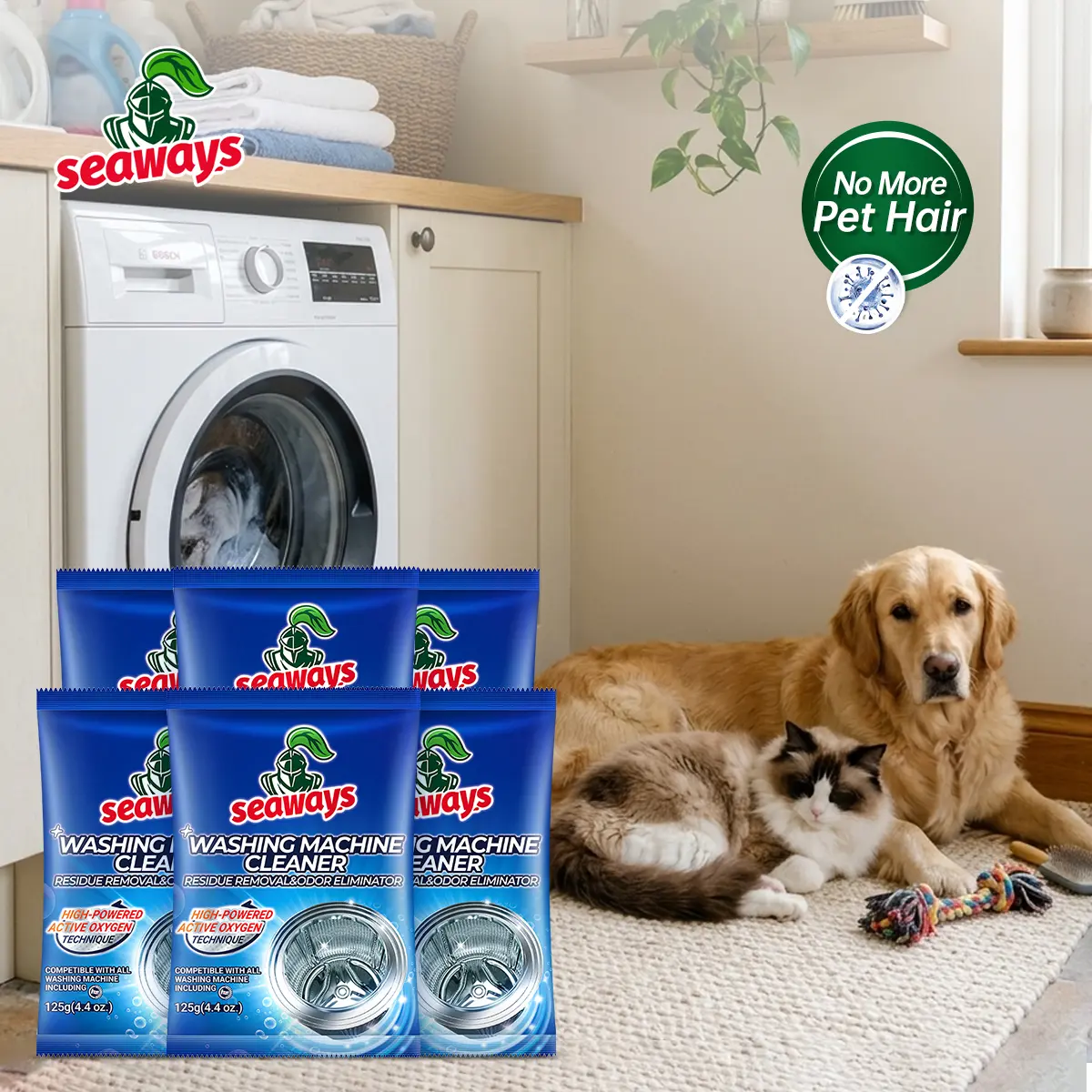 Seaways Household Washing Machine Cleaner (1-Year Supply) - All-Purpose Cleaning Granules, Mold Removal, Pet Hair Buildup Removal, Odor-Fighting Multi-Purpose Solution for All Washer Types, Odor-Fighting All-Purpose Cleaners