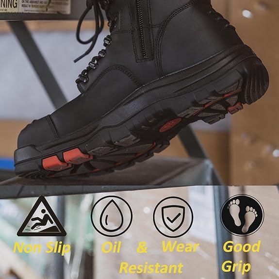 ROCKROOSTER Roslyn CP232Z-245Z Men's Composite Toe Safety Work Boots with Side Zipper Non-slip Rubber Outsole ASTM F2413-18 EH Rated Closed Toe Walking Shoes Cover Boy