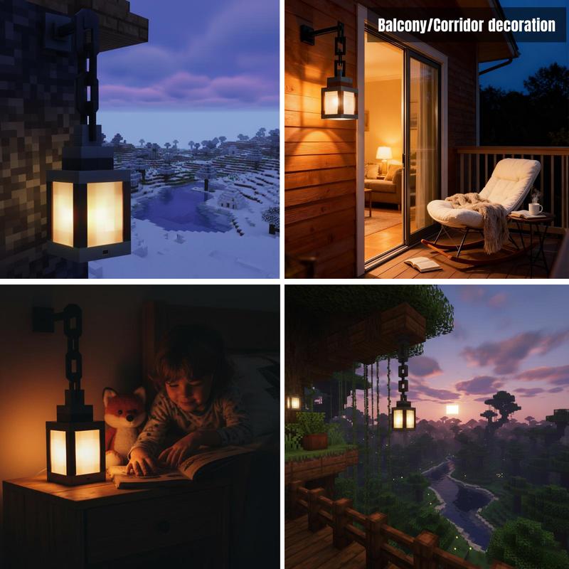 Pixel Soul Lantern - Rechargeable RGB 16 Color Changing Night Lamp with Remote, 3D Printed Handmade Wall Mountable Gaming Light, Easy Assemble Gift for Minecraft Fans/Boyfriend/Kids Bedroom Decor