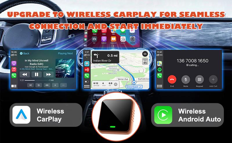 2026 Wireless CarPlay Adapter for iPhone & Android Fast Connection Zero Latency Hands-Free Calling & Charging Compact Orange Design