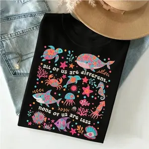 Autism Inclusion TShirt, All of Us Are Different Neurodivergent TShirt, Ocean Lover Summer Special Education Teacher Tee, Cute Crewneck