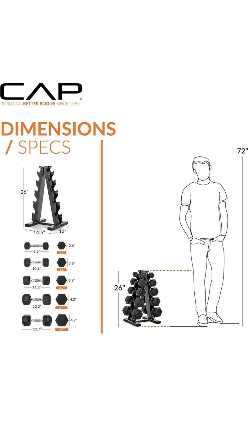 CAP Barbell Dumbbell Set with Rack - Multiple Options in 150lbs and 210lbs
