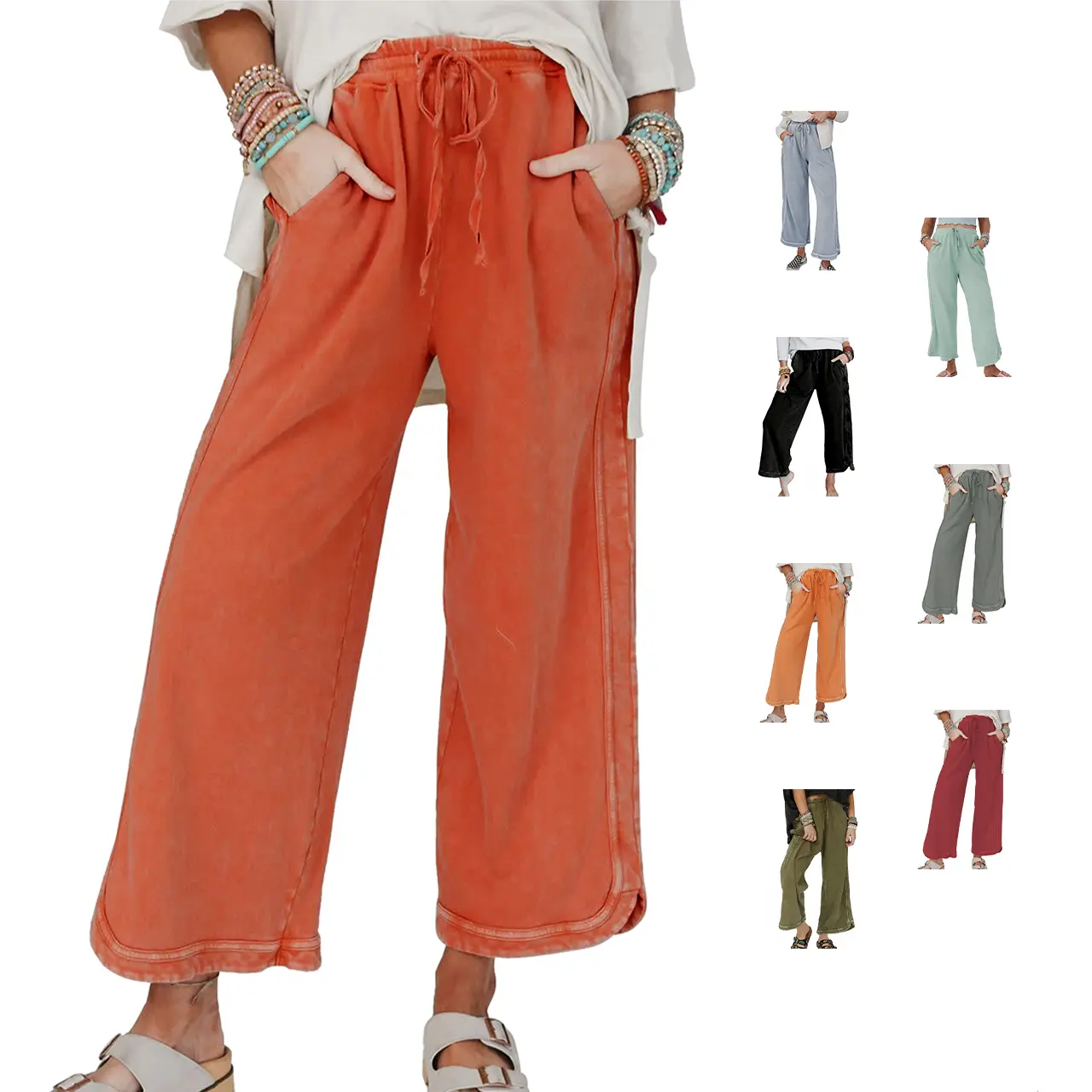 Hixiaohe Womens Washed Wide Leg Sweatpants Vintage High Waist Baggy Pants Drawstring Athletic Palazzo Trousers with Pockets TikTokShopBlackFriday,back to school shopping,clothes for back to school,first day of school outfits