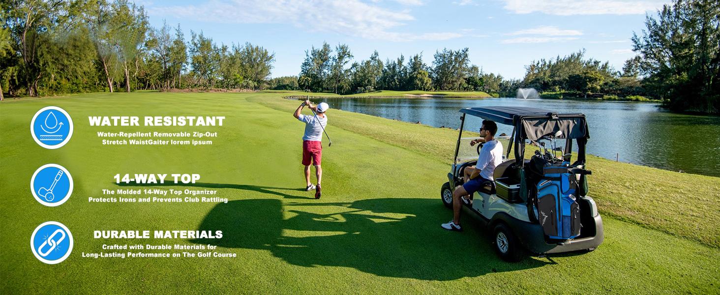 UNIHIMAL 14-Way Golf Cart Bag, Premium Full Length Golf Bag for Men with Magnetic Leather Pocket, Handles and Rain Cover