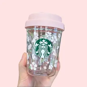 Starbucks Overseas Pink Sakura Double-wall Glass Cup 296ml Coffee Cup Milk Cups Gifts
