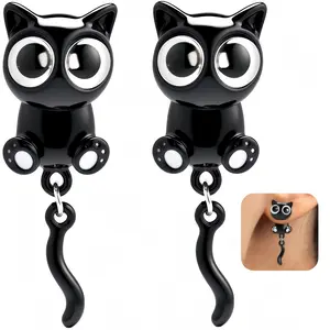 Adorable Black Cat Earrings for Women Cute Cat Paw Stud Earrings Funny 3D Animal Earrings Goth Mother's Day Birthday Jewelry Gifts