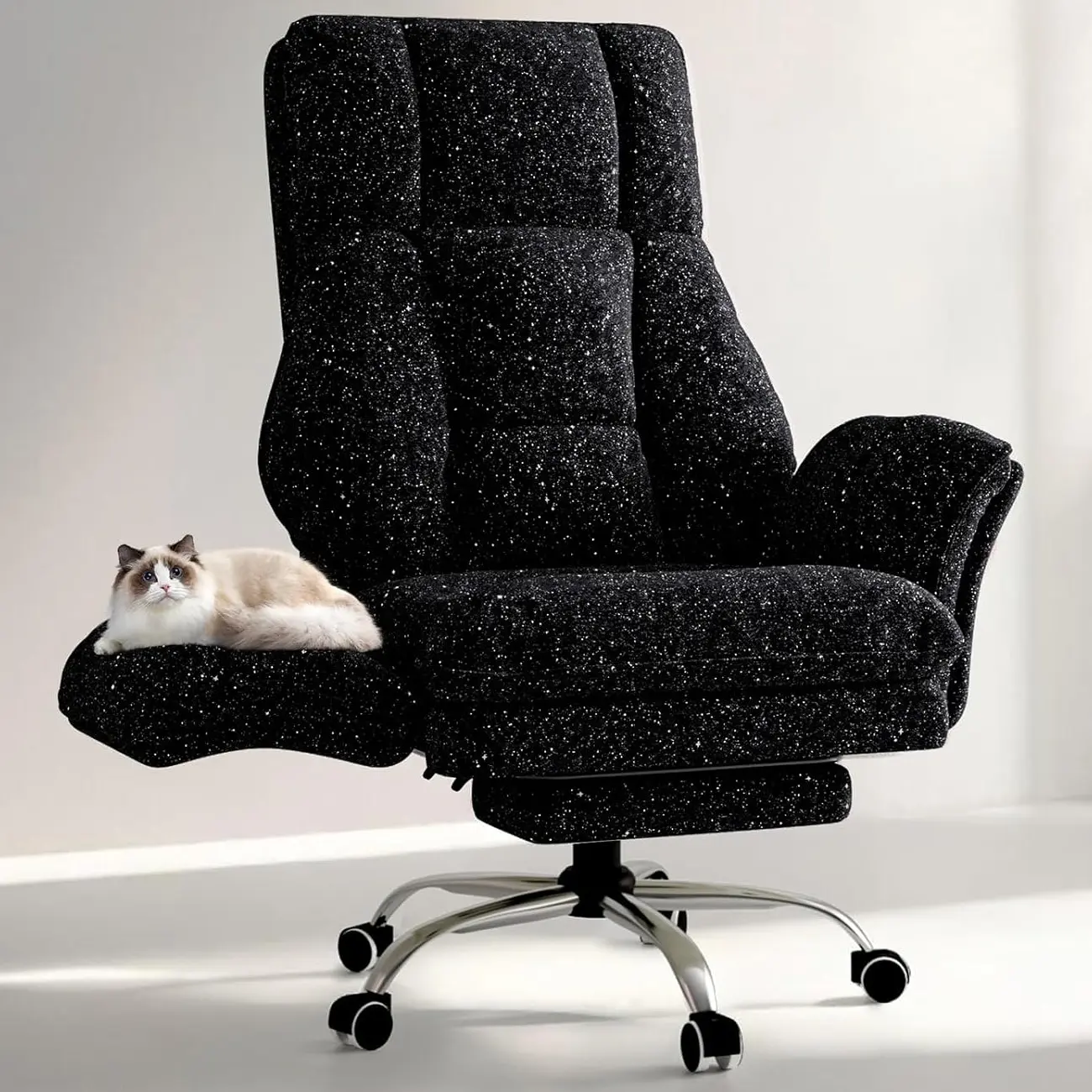 HOMRELEXA Big & Tall Adjustable Ergonomic Office Chair, Flip Armrests, Premium Tech Fabric Wide Seat, Reclining Executive Computer Gaming Desk Chair with Footrest for Cross-Legged Sitting, Adjustable Ergonomic Chair