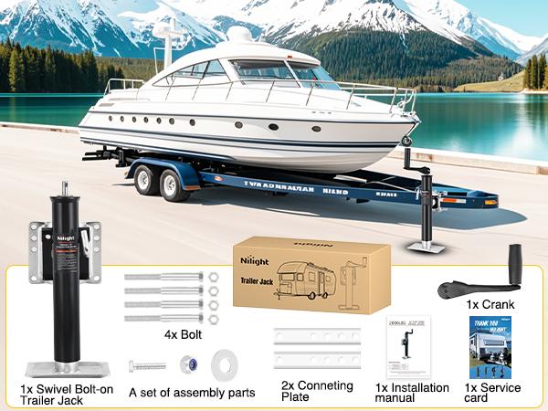 Nilight Trailer Jack 2000LBS Heavy Duty Swivel Bolt-On Trailer Jack 10 Inch Vertical Travel Alloy Steel Utility Trailers Tongue Jack Stand for RV Boat Horse Trailers Camper Utility Yacht Matt Black