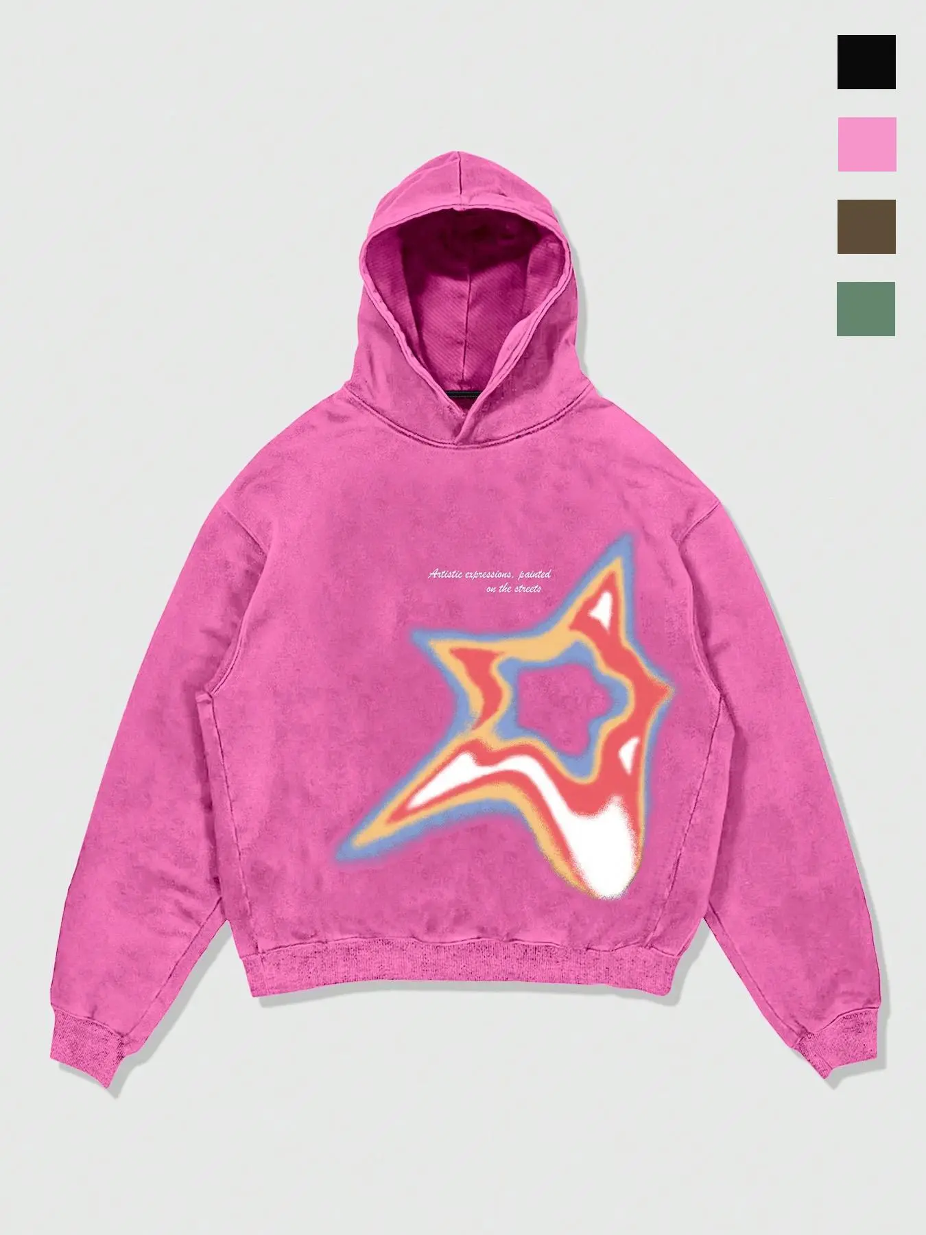 Unisex Art Print Hoodie with Colorful Star Prints, Soft Washed Pullover Sweatshirt, Loose Fit Hoodie, Trendy Streetwear Street Style for Casual Wear, Graphic Hoodies