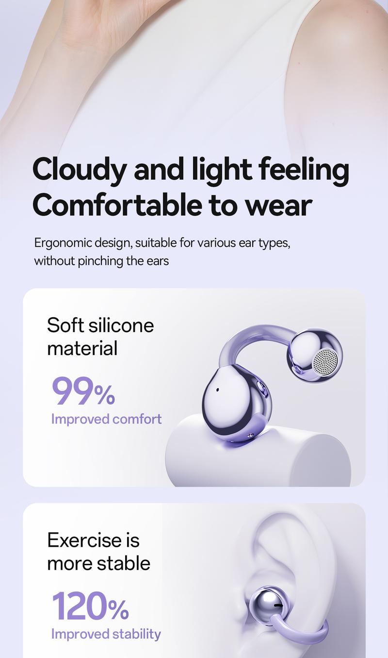 CHENRUIDA GL8 Clip On Wireless Headphones with 2025 Bluetooth 6.0 for Faster Stable Connection Low Power Use DT6.0 Pulse Directional Tech 360° ACS Panoramic Sound IPX7 Waterproof Audio Earbuds for Music&Calls Comfortable for Sports New Ear Accessories TWS