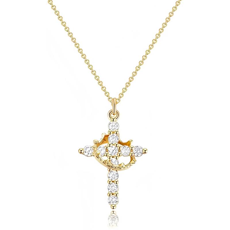 SGGUI Crown Cross Necklace for Women,Dainty 18k Gold Plated/Silver Plated Pendant Necklaces Simple Cute Tiny Necklace Jewelry for Women,Non-Tarnish Faith Jewelry