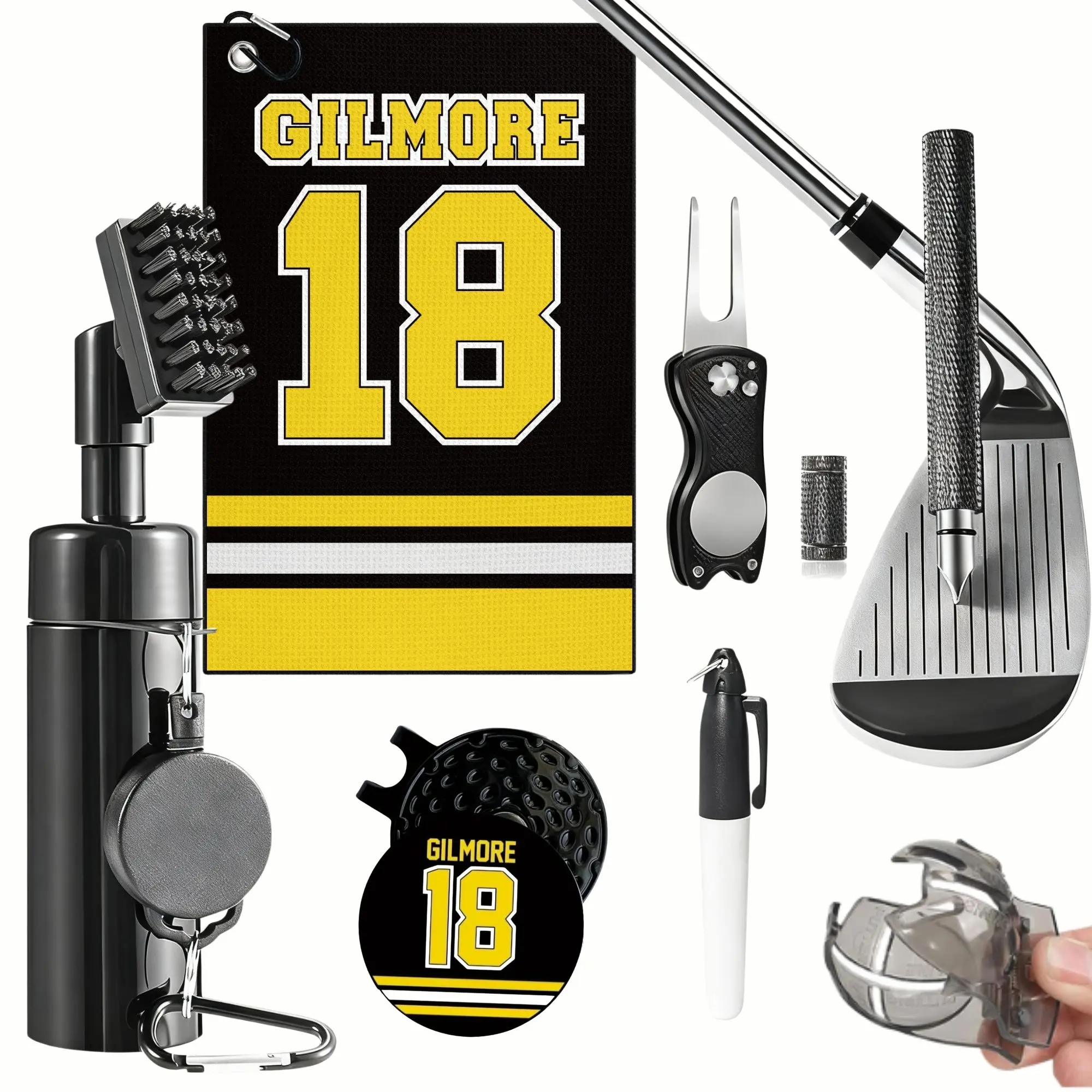 Golf Club Cleaning Kit with Golf Club Cleaner, Water Golf Towel, Divot Repair Tool, Groove Sharpener, Golf Ball Alignment Kit, Golf Gear, Golf Accessories, Golf Gifts, Golf Supply, Christmas Gift For Golf Lovers, Golf Essentials Kit