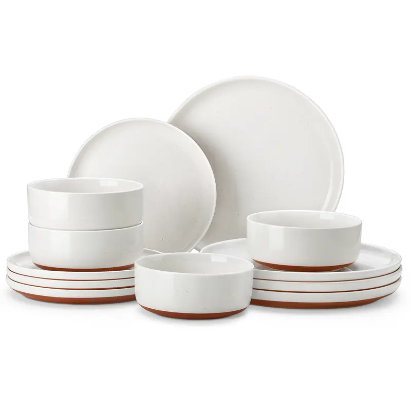MALACASA 12-Piece Modern Dinnerware Set, Includes Plates & Bowls, Microwave & Dishwasher Safe, Durable Stoneware Dishware Set, Elegant TARA Seriest
