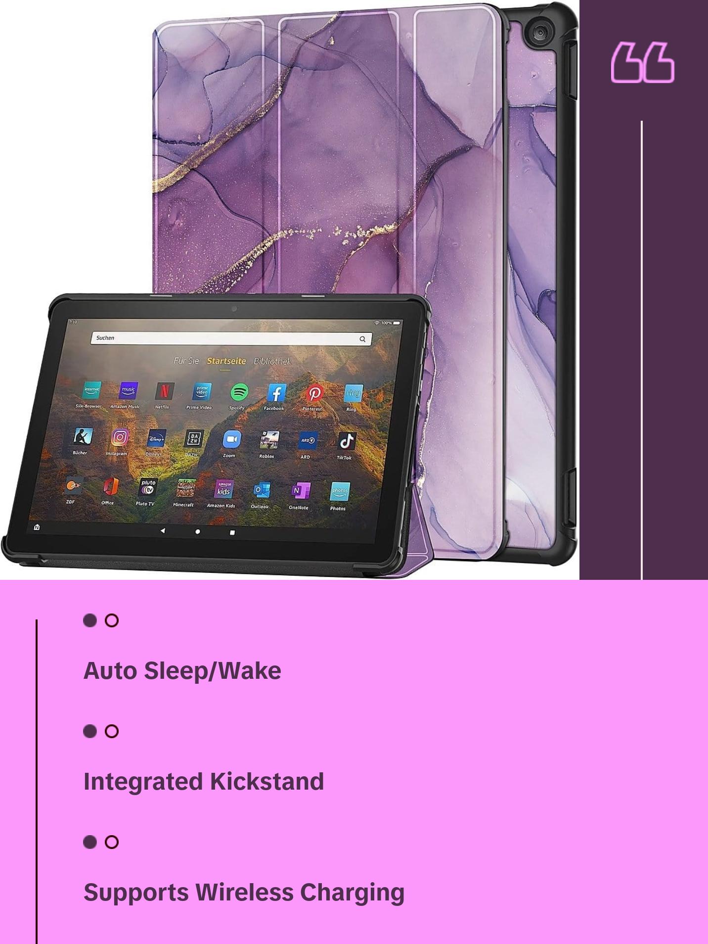 Inspire Series Tri-Fold Purple Marble Folio Case - Amazon Fire HD 10