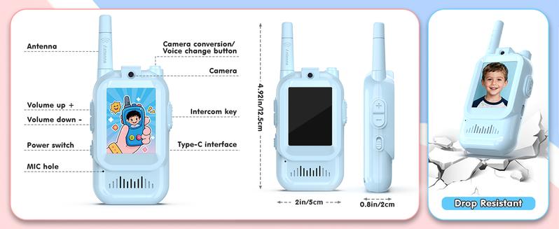 Video Walkie Talkies for Kids 2 Pack with HD Video Screen Voice Changer 1000 Feet Range Fun Toys for Indoor Play Camping Hiking Travel Christmas Birthday for Boys Girls Ages 3-12