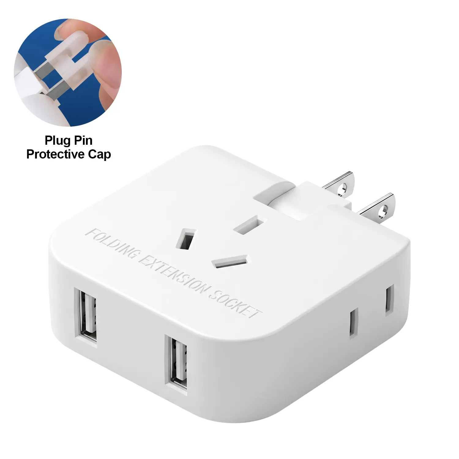 3 in 1 USB Wall Plug Adapter, 3 Outlet Power Converter with Dual USB Charging Ports, Portable Travel Power Strip for Home Office Bedroom Use