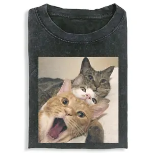 CUTE KITTIES T-shirt, Unisex Vintage Crew Neck Regular Fit Cotton Fabric Casual Comfort Breathable Short Sleeve Funny T-shirts Fashion Men&Women's Top for Streetwear 030501