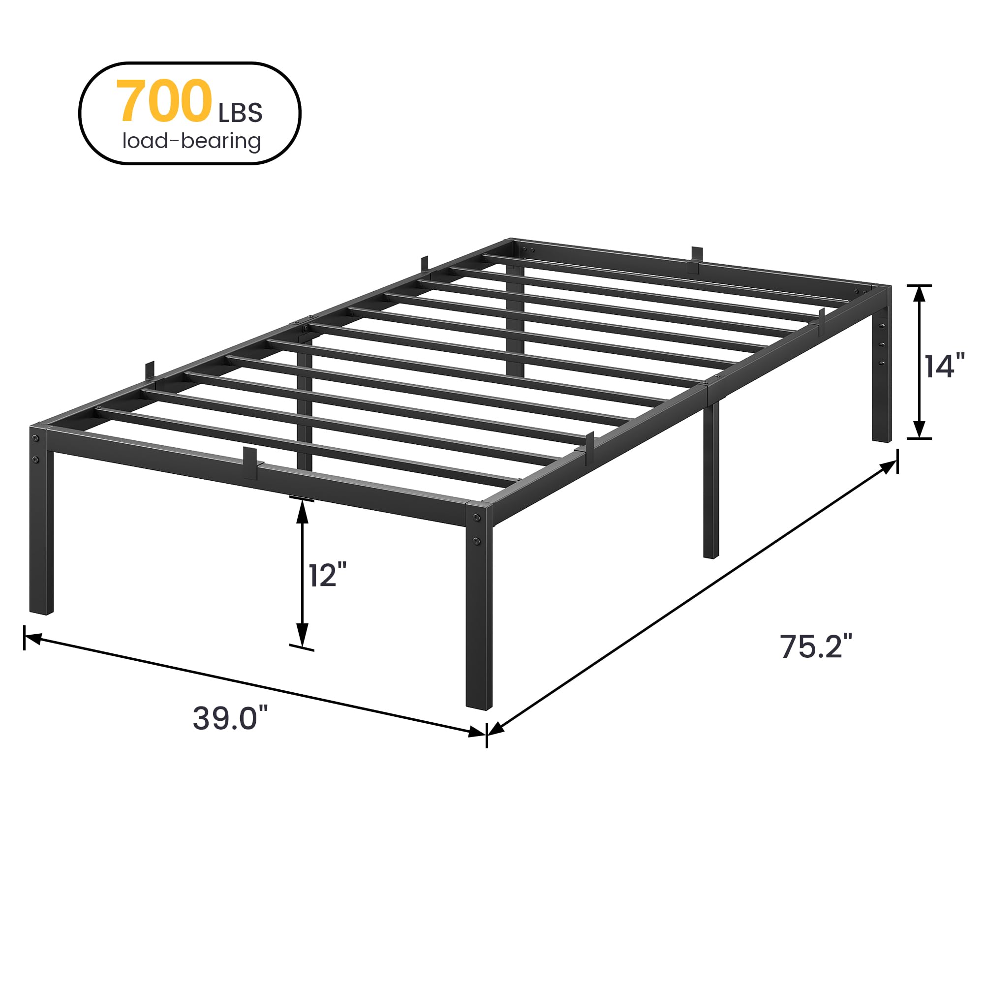GARVEE 14 Inch Queen Bed Frame with Storage,Metal Platform Queen Bed Frame No Box Spring Needed Steel Slat Support Easy Assembly