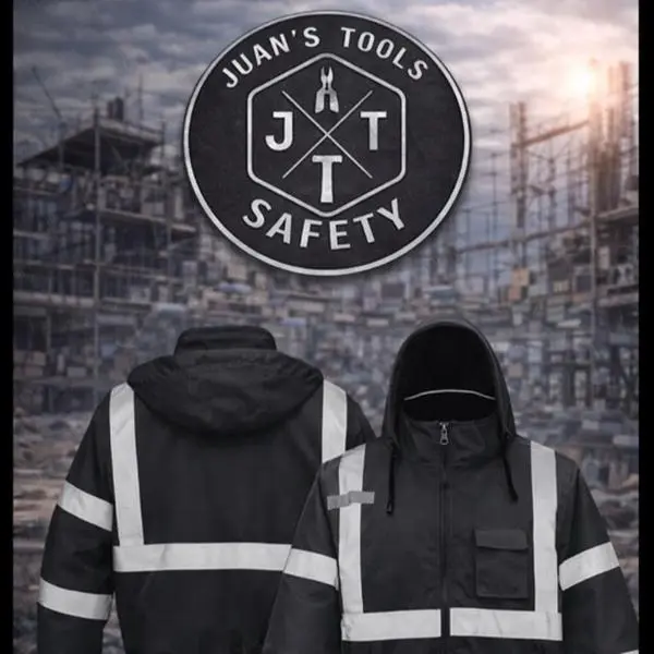 AYKRM Men's Waterproof Rainproof Wet-proof Long-Sleeve Black Jacket with Silver Reflective Elements - Durable Rain Gear Top for Operator Wear