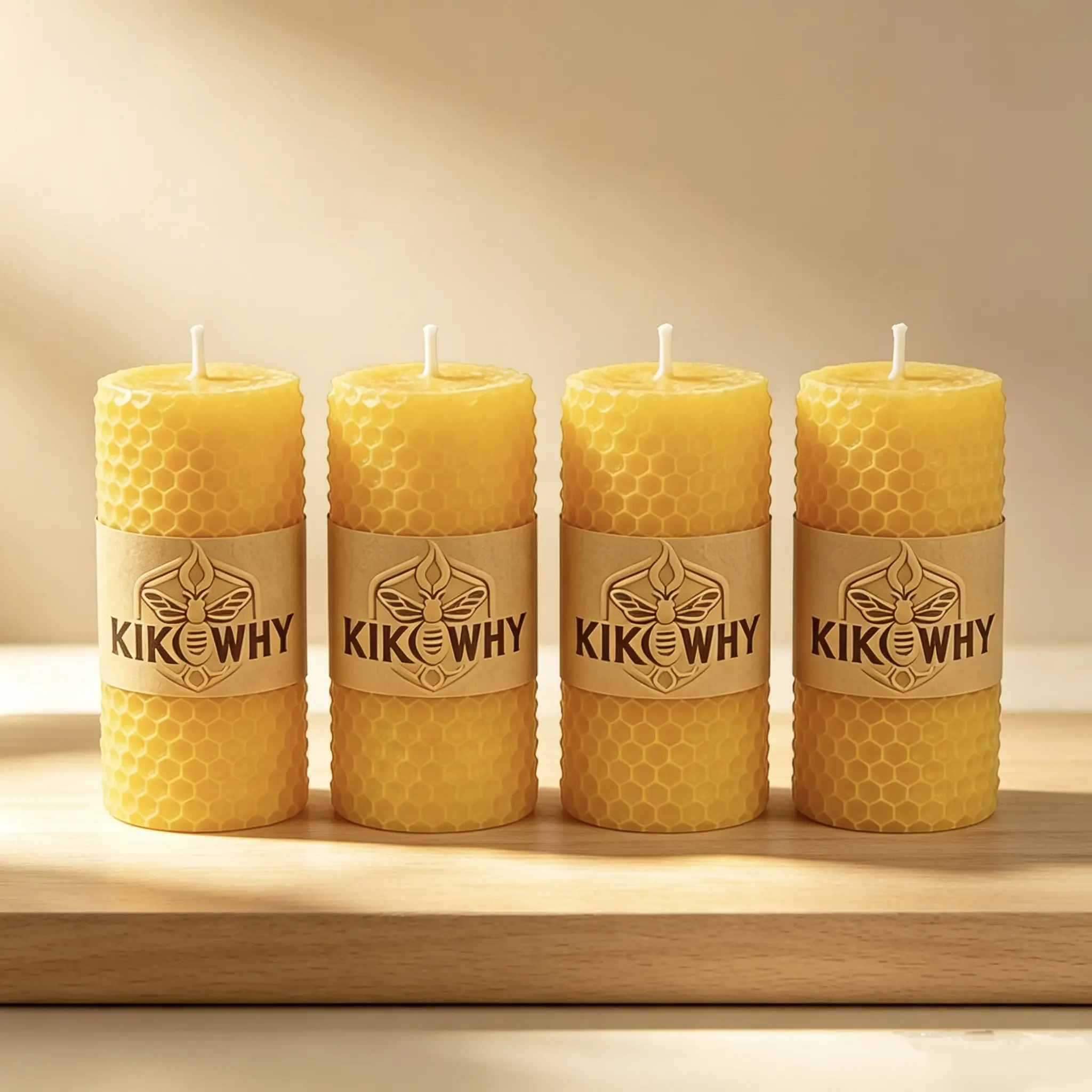 4pcs handmade rolled honeycomb yellow beeswax pillar candle set elegant gift box home bedroom living room dinner table ambient decor souvenir gift for halloween christmas valentine festival gifting