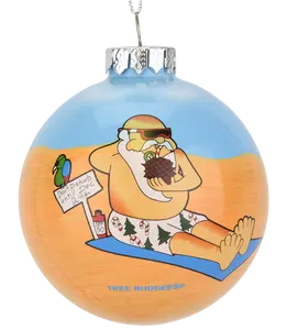 Tree Buddees Santa on Vacation at The Beach Christmas Ornament Fun in the Sun Glass Bulb with Pineapple Bathing Suit and Sunglasses 3 x 3 Tree Decoration Bauble
