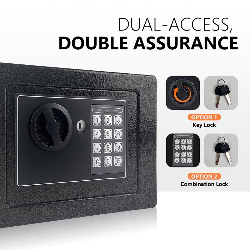 1pc Money Safe Box for Home with Sensor Light & Money Bag, Security Safe Box for Money Safe with Keys & Pass Code, Lock Box with Digital Keypad (Black and Silvery)