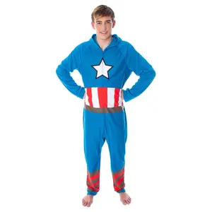 Marvel Comics Men's Captain America Classic Cap Costume Outfit One-Piece Pajama Union Suit
