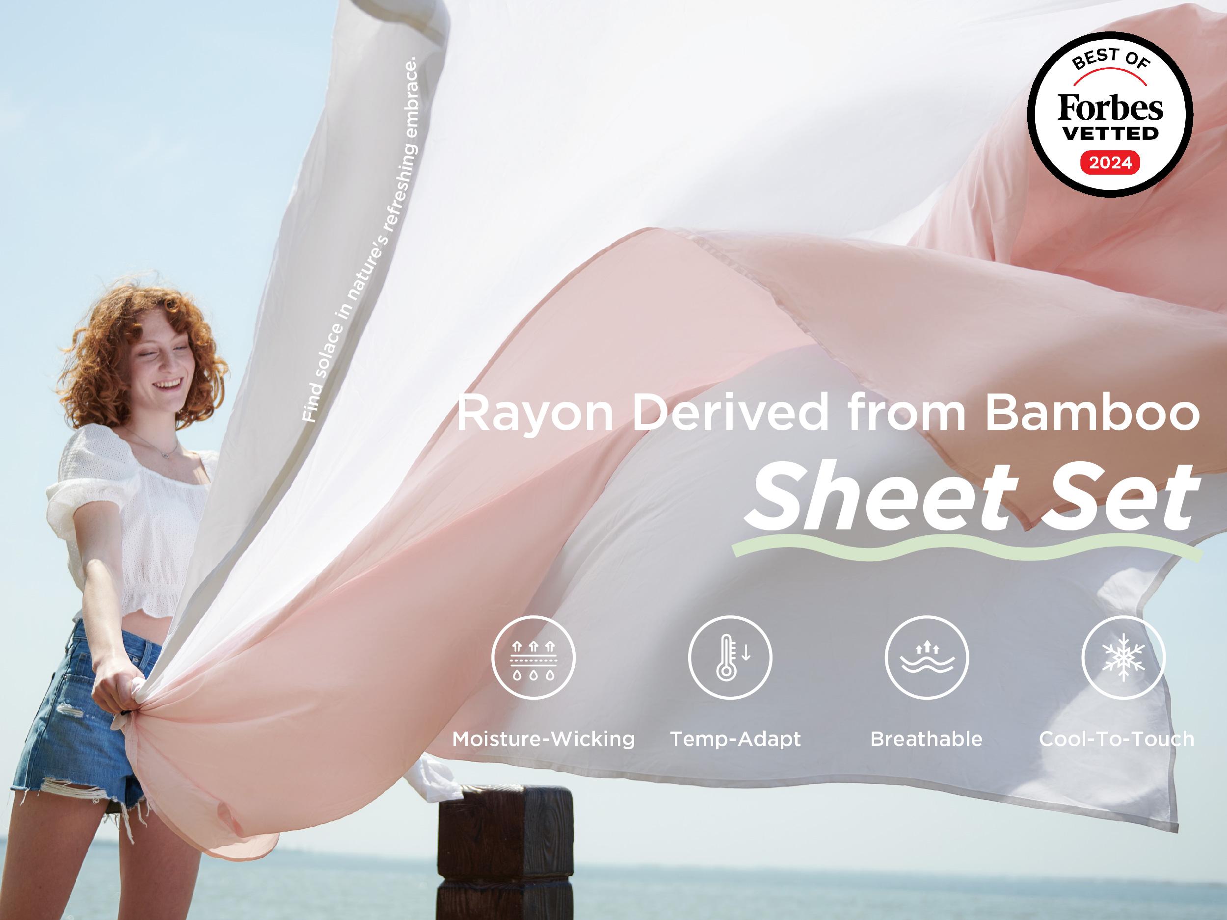 Bedsure 1OO% Bamboo-Derived Rayon Cooling Sheet Set 4 Pcs, Breathable & Soft, Deep Pocket Up to 16 Inches, Hotel Luxury Sleep, Wrinkle, Fade Resistant Bedsure 1OO% Bamboo-Derived Rayon Cooling Sheet Set 4 Pcs, Breathable & Soft, Deep Pocket Up to 16 Inches, Hotel Luxury Sleep, Wrinkle, Fade Resistant